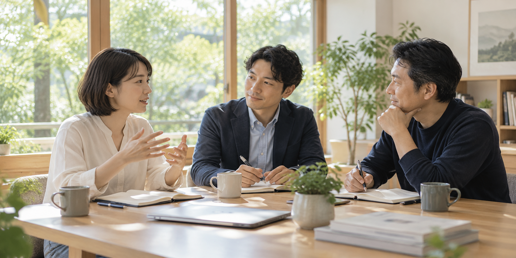 対話とノートへの書き出しを通じて、互いに学びを深める人々のイメージ